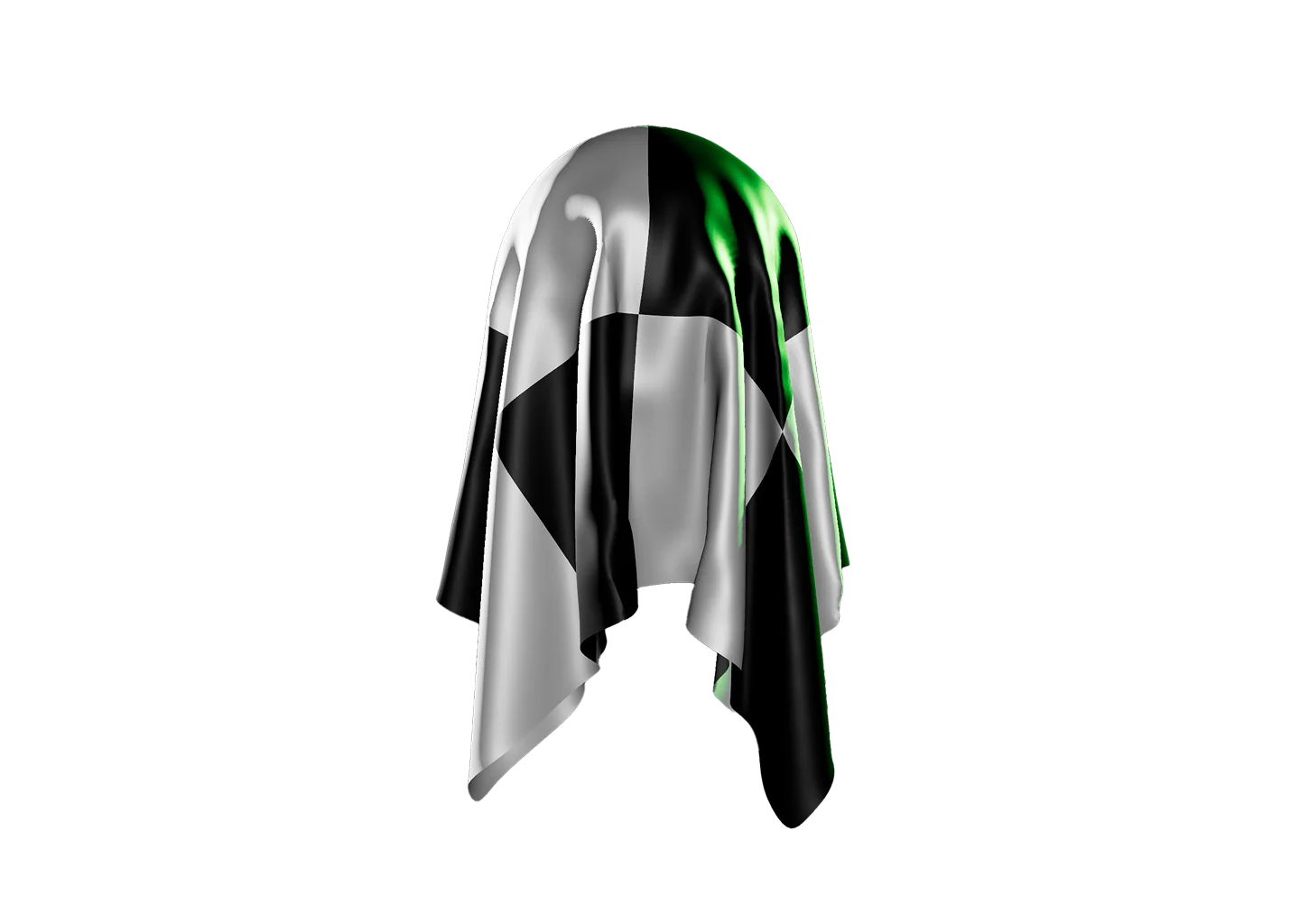 Black and white checkered cloth draped over an object with green highlights on folds.