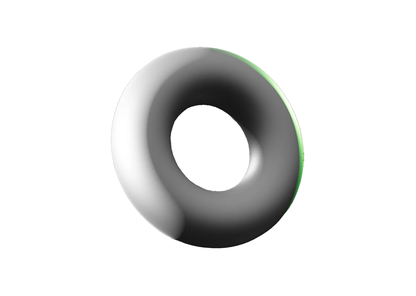 Torus primitive shape with smooth shading and subtle green edge on a transparent background.